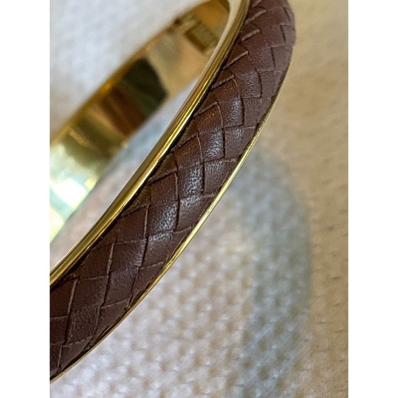 Joan Rivers Classics Collection Gold Tone Brown Woven Leather Bangle Bracelet - Picture 1 of 6